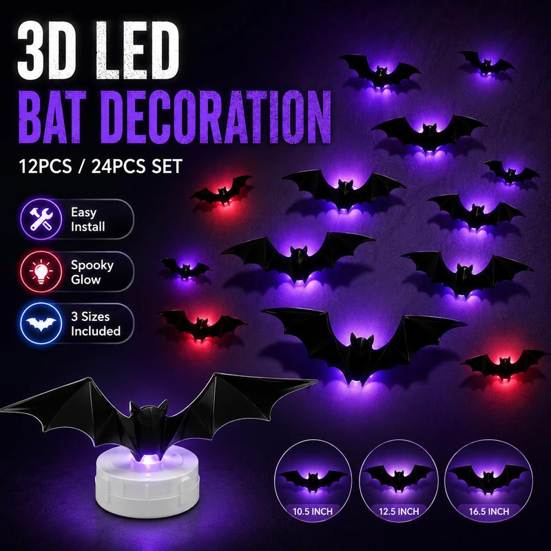 π₯³2026 HOT SALEπ₯³π50K+ SOLD!ππ¦ 50% OFF! Halloween 3D Bat LED Wall Light β Bendable wings create lifelike flight poses. Purple LED glow brings spooky vibes β perfect for haunting your home! π©Έβ¨