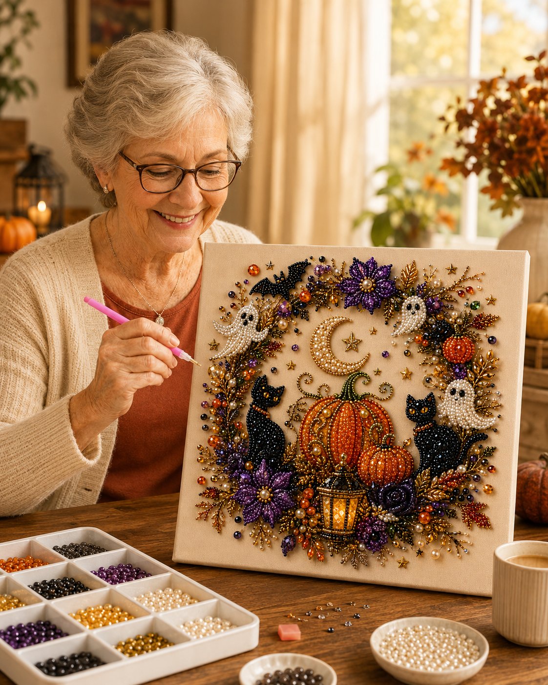🔥 Last Day 50% OFF 👻✨ Halloween Pearl Art DIY Kit – Turn Tiny Pearls into Spooky-Cute Magic