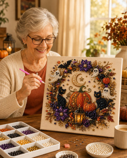 🔥 Last Day 50% OFF 👻✨ Halloween Pearl Art DIY Kit – Turn Tiny Pearls into Spooky-Cute Magic