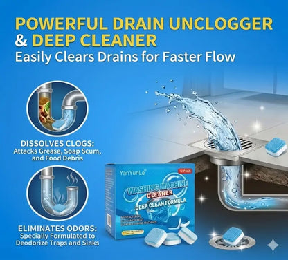 Drain Cleaner for Home Use Drain Cleaning Effervescent Tablets 12 Pack - Deep Cleaning Foaming Tabs for Kitchen Sink, Bathroom Shower, Tub & Pipe Deodorizer, Fast Clog Remover