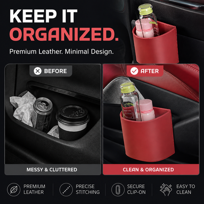 Leather Car Door Cup Holder – Wide‑mouth opening, easy reach for drinks & phone. Clip‑on secure fit. PU leather, tough & stylish. 🛡️✨