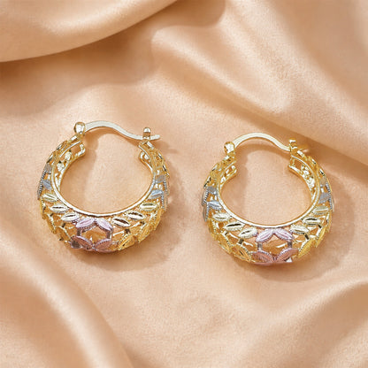 🌸 Vintage 14K Gold Flower Hoop Earrings