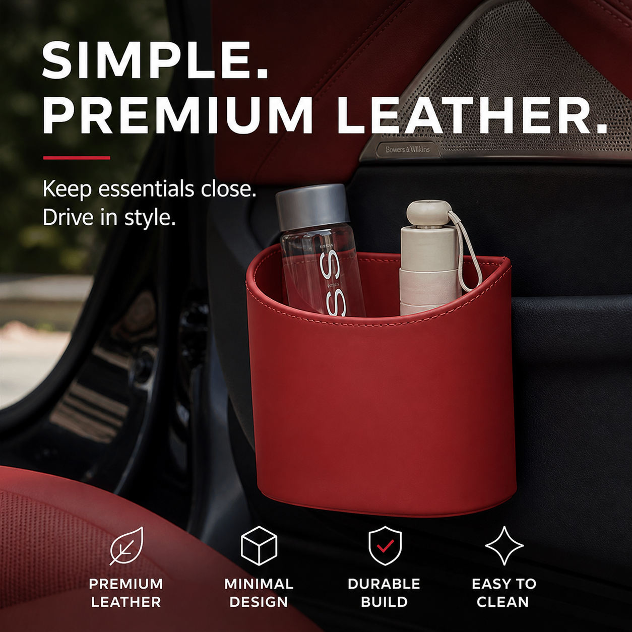 Leather Car Door Cup Holder – Wide‑mouth opening, easy reach for drinks & phone. Clip‑on secure fit. PU leather, tough & stylish. 🛡️✨