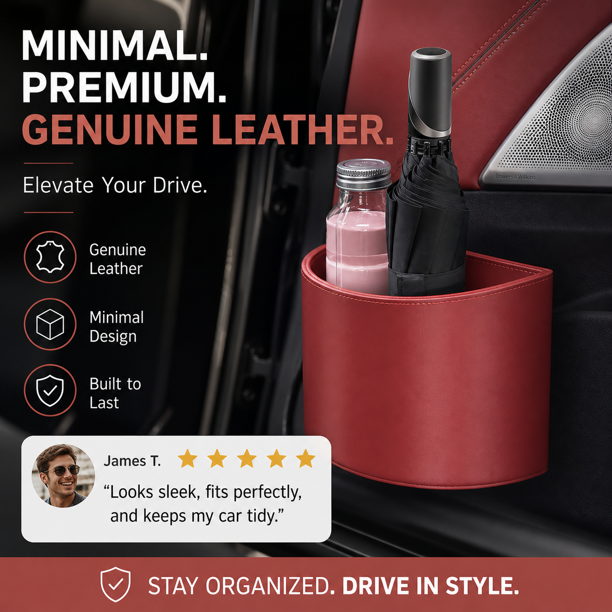 Leather Car Door Cup Holder – Wide‑mouth opening, easy reach for drinks & phone. Clip‑on secure fit. PU leather, tough & stylish. 🛡️✨