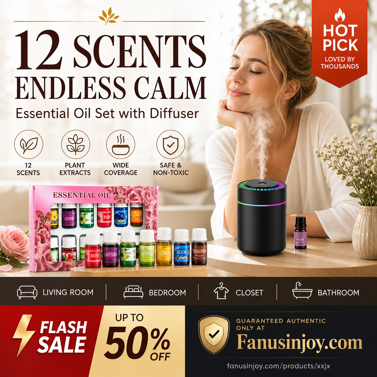 🌺The fresh scent lifts your mood！🌷12-Pack Water Soluble Essential Oils Set